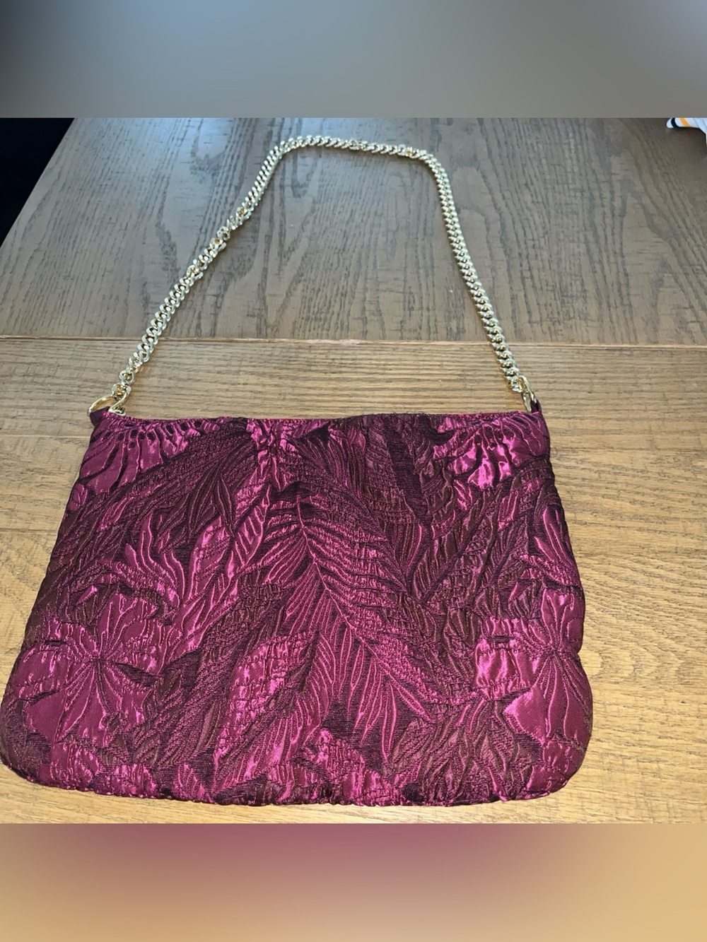 Floral Burgundy Red Floral Purse Floral Bag Quilted Tapestry & Gold Chain Strap